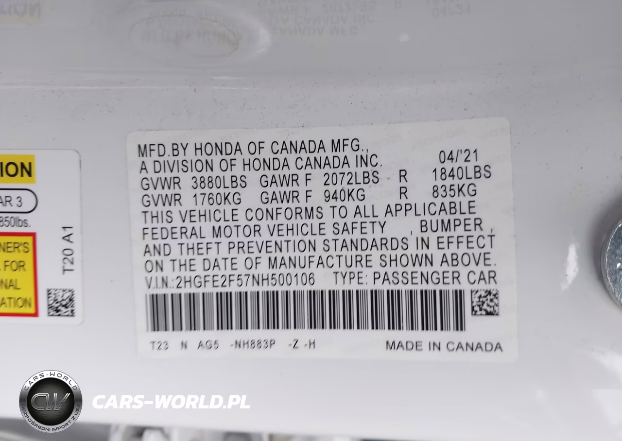 2022 Honda Civic Sport VIN:2HGFE2F57NH500106 - 9