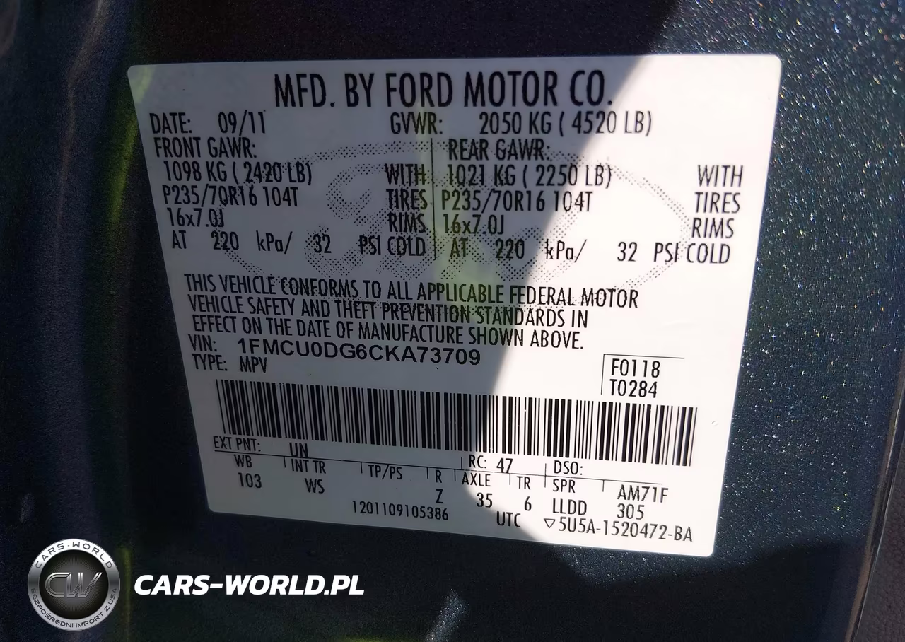 2012 Ford Escape Xlt VIN:1FMCU0DG6CKA73709 - 9