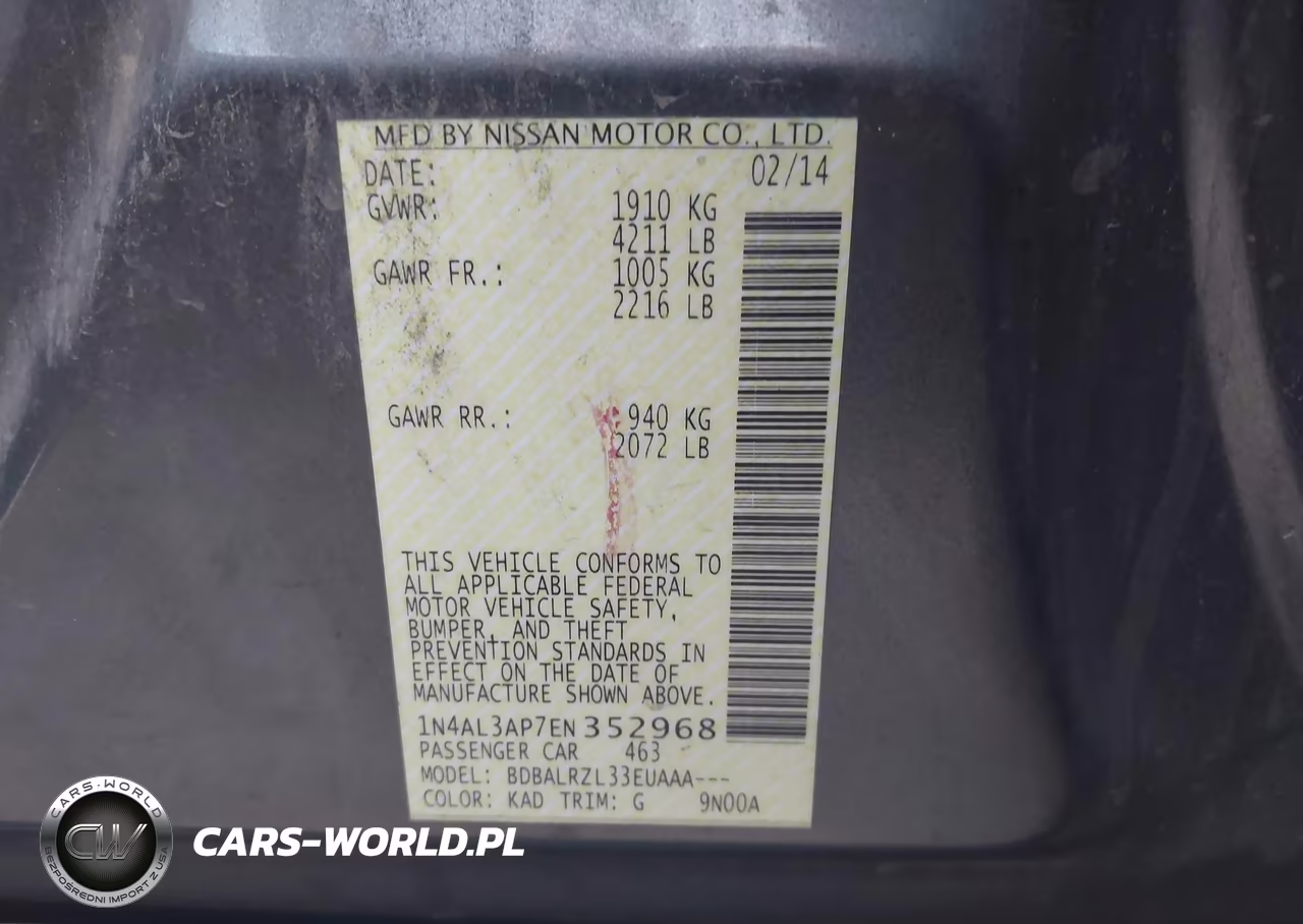 2014 Nissan Altima 2.5-2.5 S-2.5 Sl-2.5 Sv VIN:1N4AL3AP7EN352968 - 9