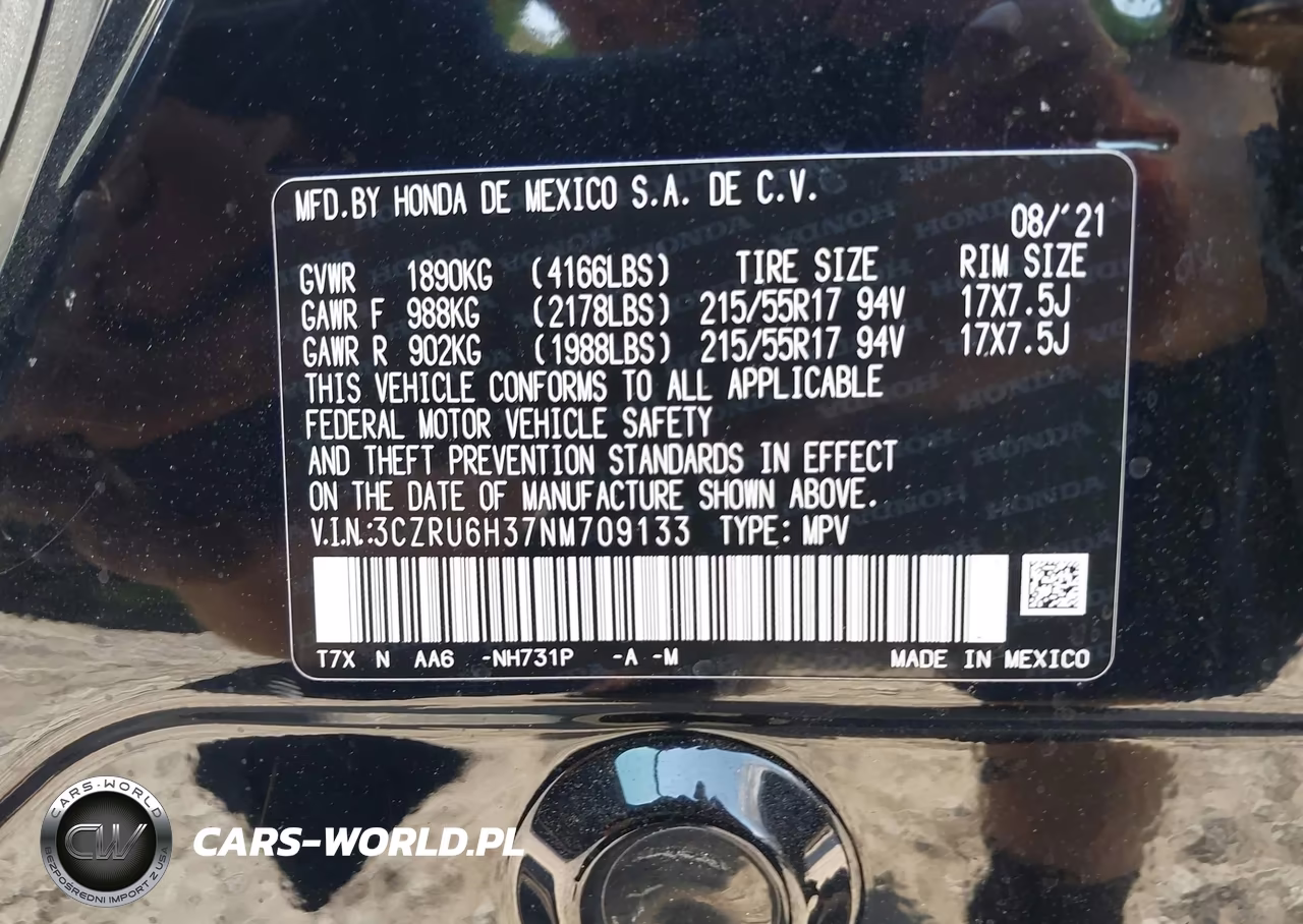 2022 Honda Hr-V Awd Lx VIN:3CZRU6H37NM709133 - 9