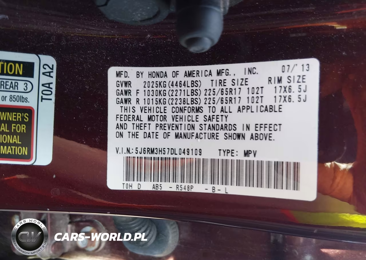 2013 Honda Cr-V Ex VIN:5J6RM3H57DL049109 - 9