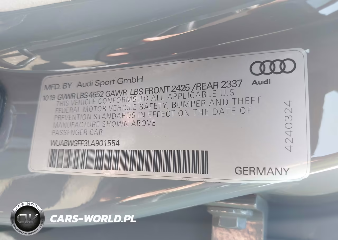 2020 Audi Rs 3 Tfsi Quattro S Tronic VIN:WUABWGFF3LA901554 - 9
