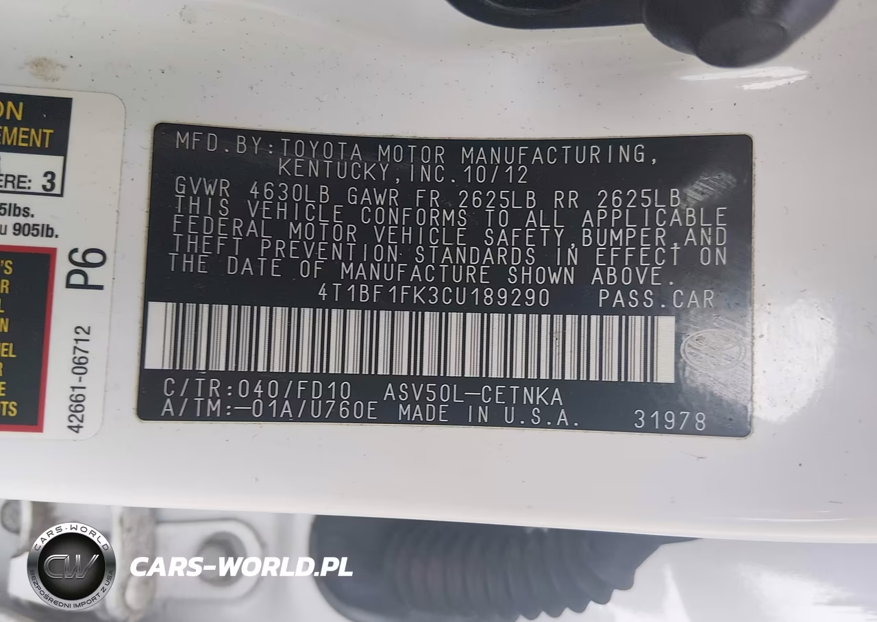2012 Toyota Camry Le VIN:4T1BF1FK3CU189290 - 9