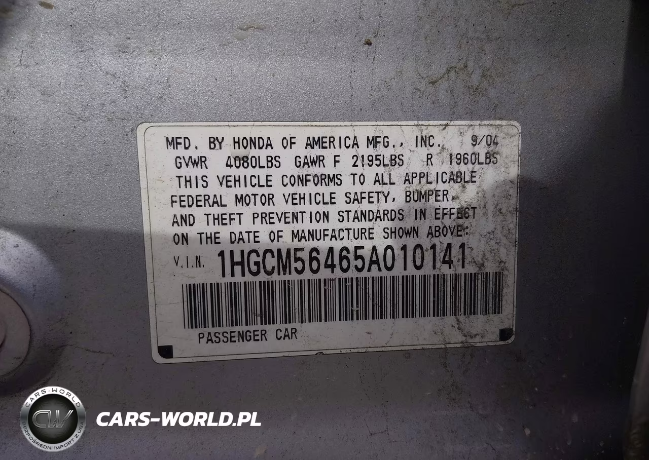 2005 Honda Accord 2.4 Lx VIN:1HGCM56465A010141 - 9