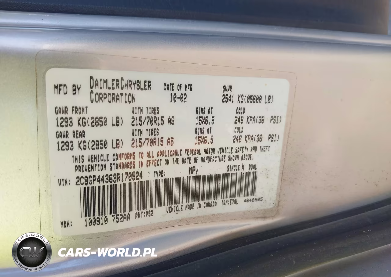 2003 Chrysler Town & Country Lx VIN:2C8GP44363R170524 - 9