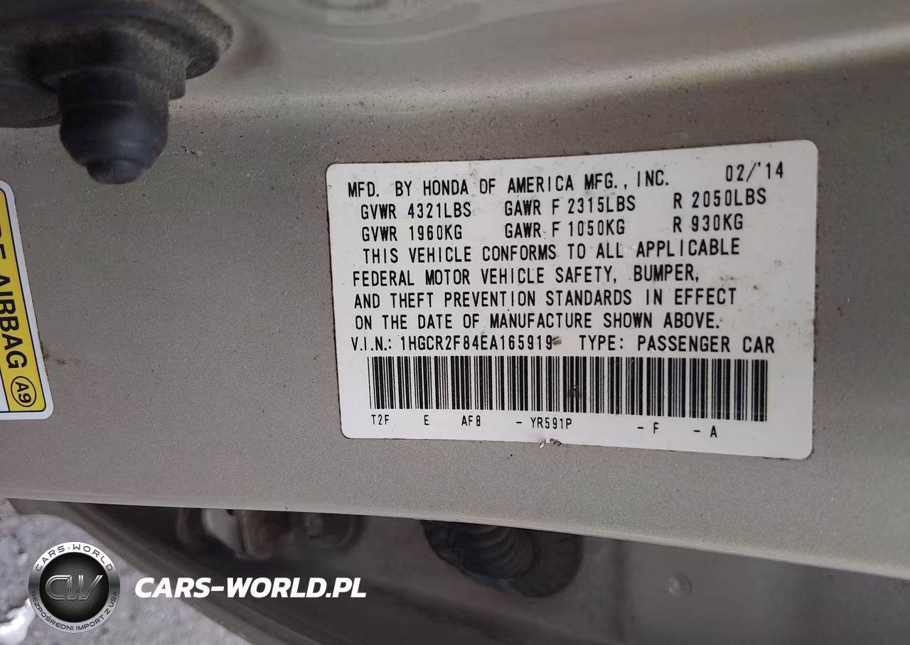 2014 Honda Accord Ex-L VIN:1HGCR2F84EA165919 - 9