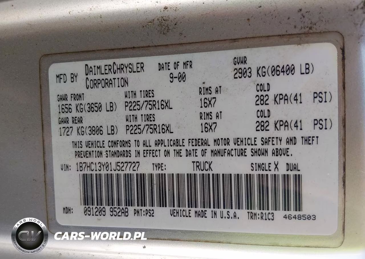 2001 Dodge Ram 1500 VIN:1B7HC13Y01J527727 - 9