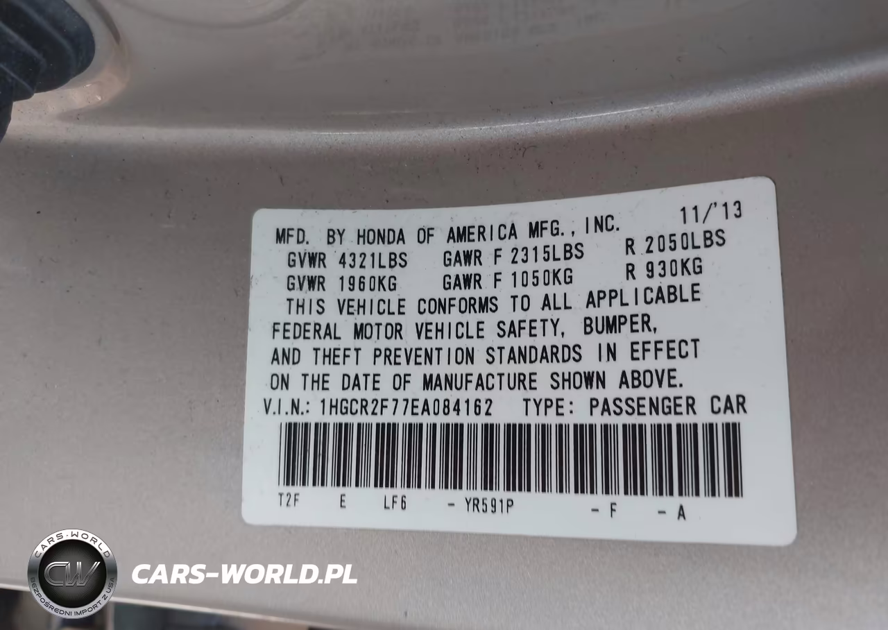 2014 Honda Accord Ex VIN:1HGCR2F77EA084162 - 9