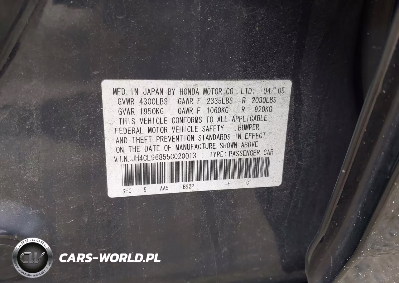 2005 Acura Tsx VIN:JH4CL96855C020013 - 9