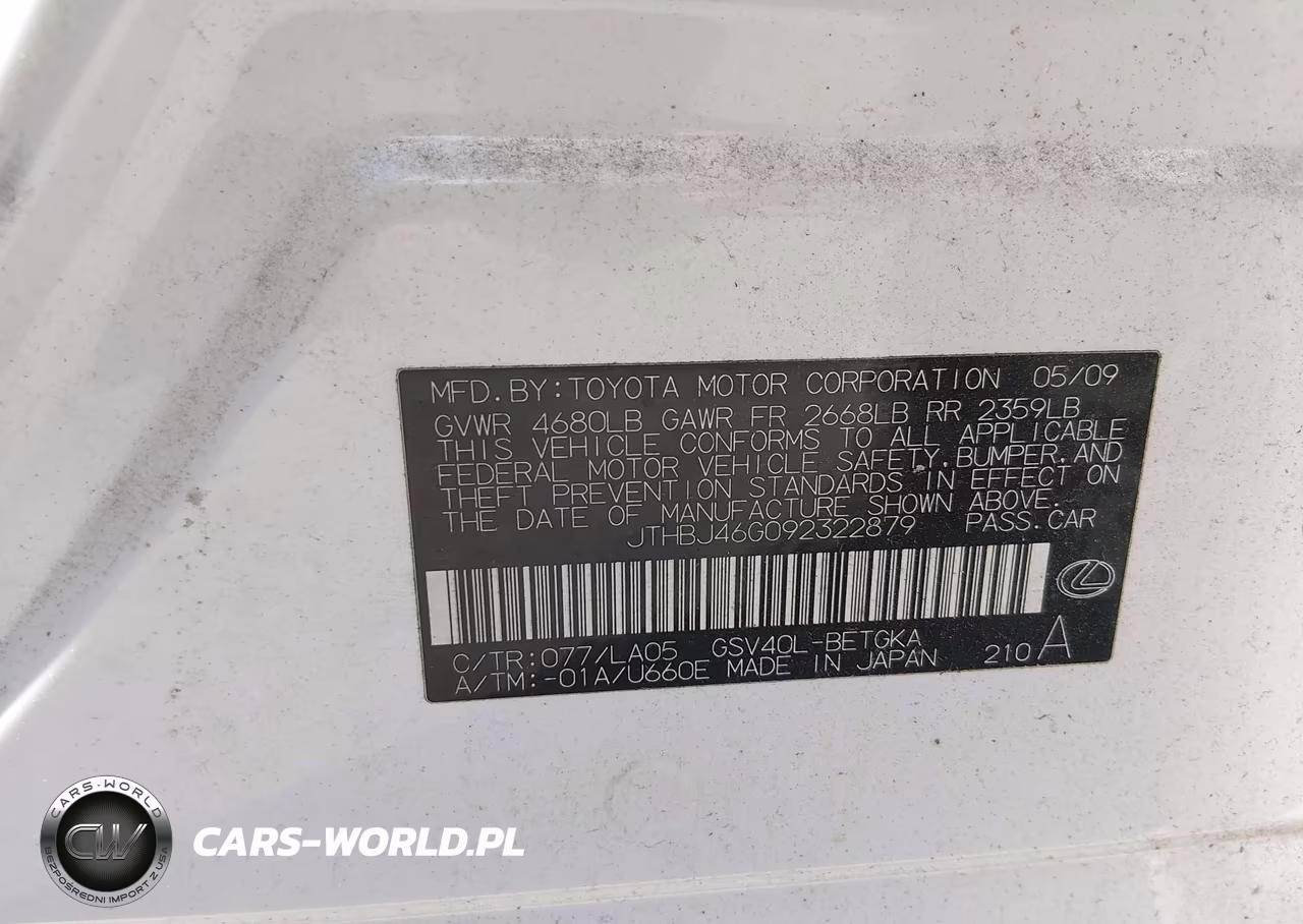 2009 Lexus Es 350 VIN:JTHBJ46G092322879 - 9