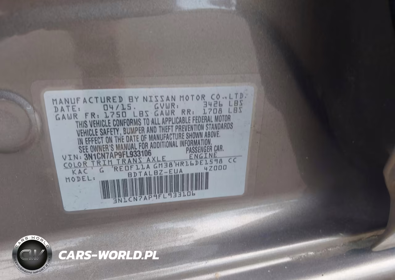 2015 Nissan Versa 1.6 Sv VIN:3N1CN7AP9FL933106 - 9