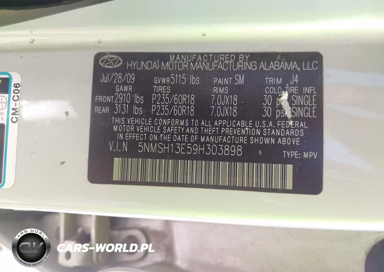 2009 Hyundai Santa Fe Se VIN:5NMSH13E59H303898 - 9