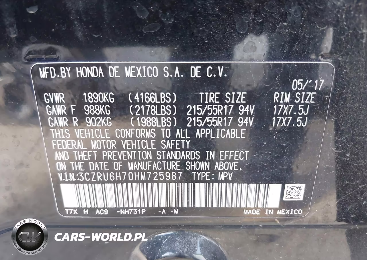 2017 Honda Hr-V Ex-L VIN:3CZRU6H70HM725987 - 9