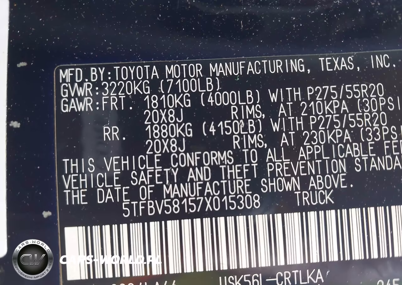 2007 Toyota Tundra Limited 5.7L V8 VIN:5TFBV58157X015308 - 9