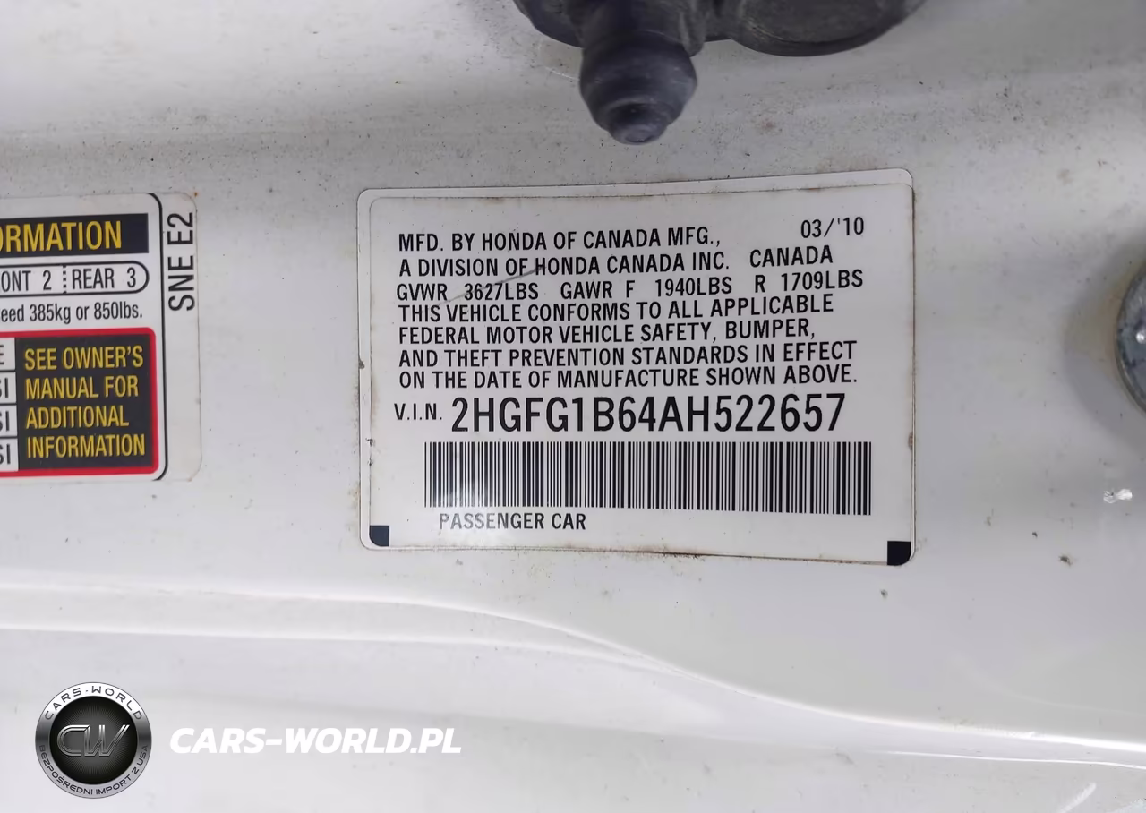 2010 Honda Civic Lx VIN:2HGFG1B64AH522657 - 9