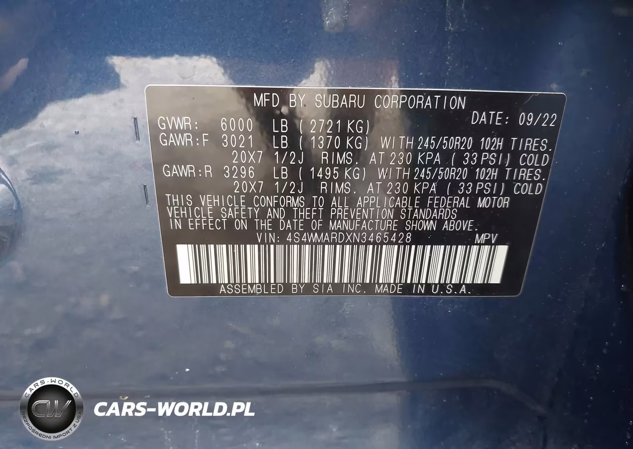 2022 Subaru Ascent Touring VIN:4S4WMARDXN3465428 - 9