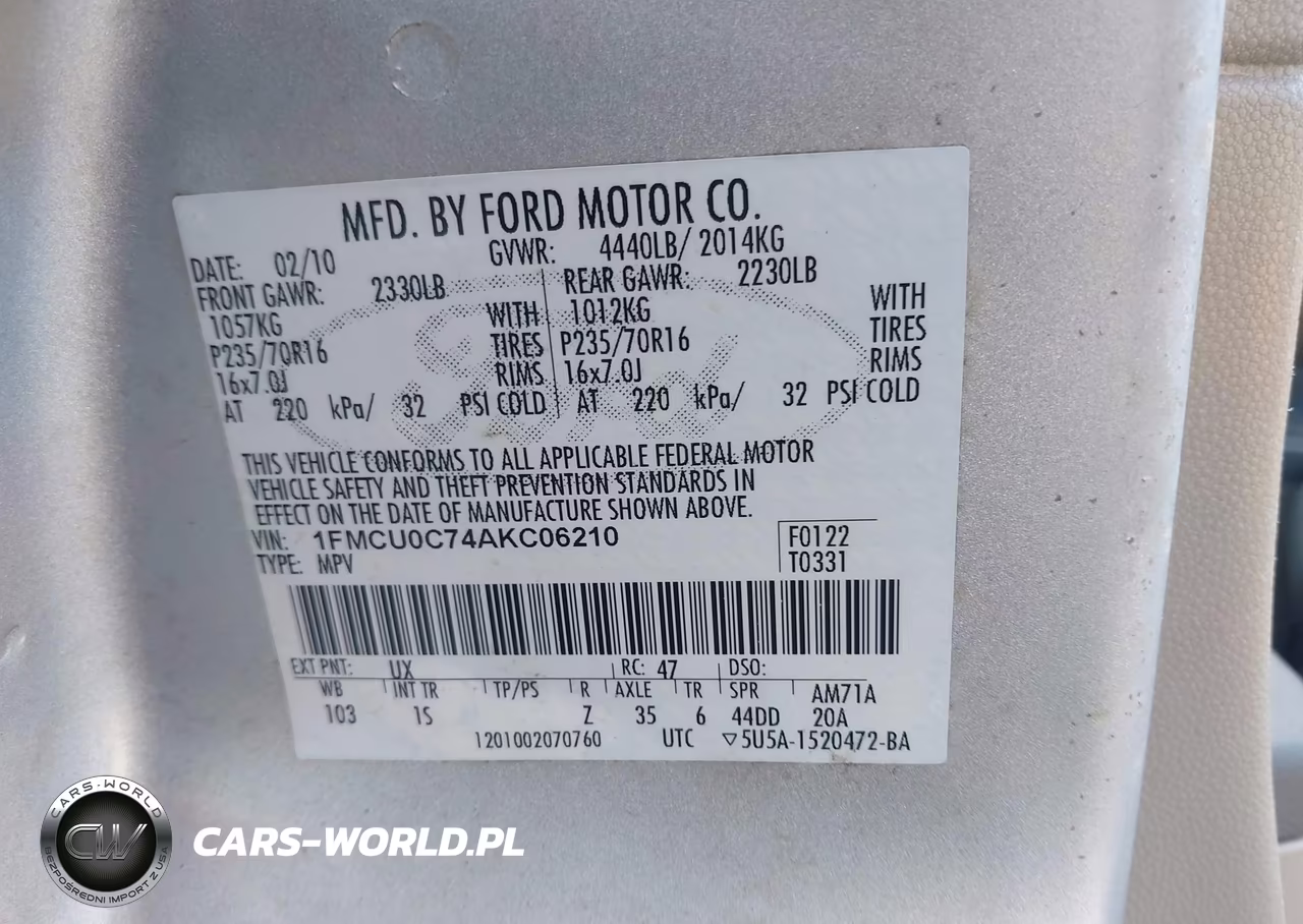 2010 Ford Escape Xls VIN:1FMCU0C74AKC06210 - 9