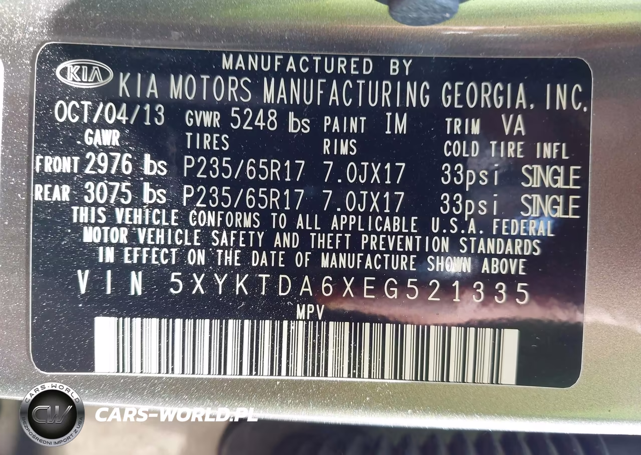 2014 Kia Sorento Lx VIN:5XYKTDA6XEG521335 - 9