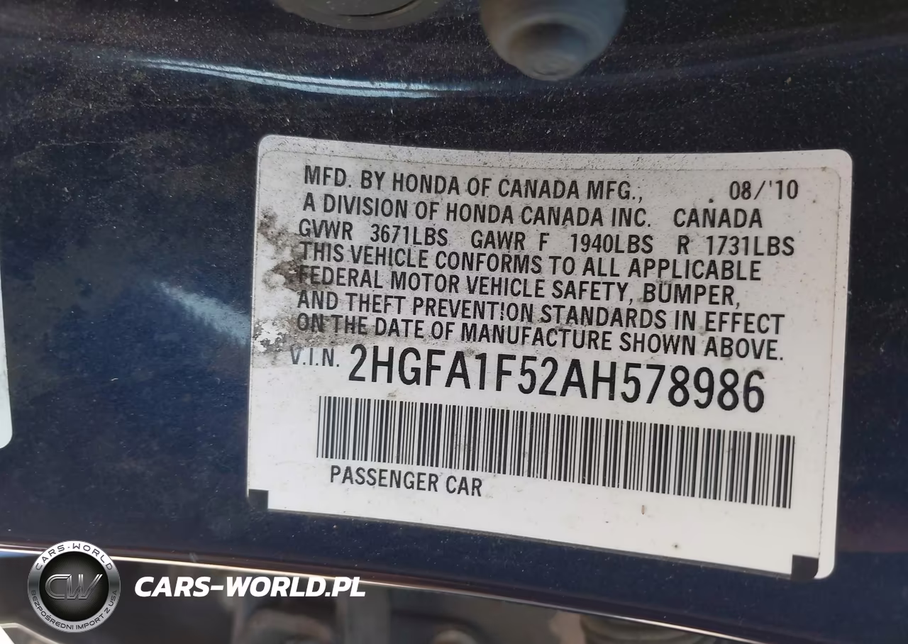 2010 Honda Civic Lx VIN:2HGFA1F52AH578986 - 9