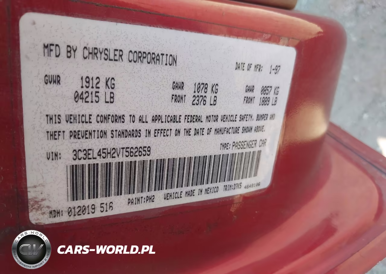 1997 Chrysler Sebring Jx VIN:3C3EL45H2VT562659 - 9