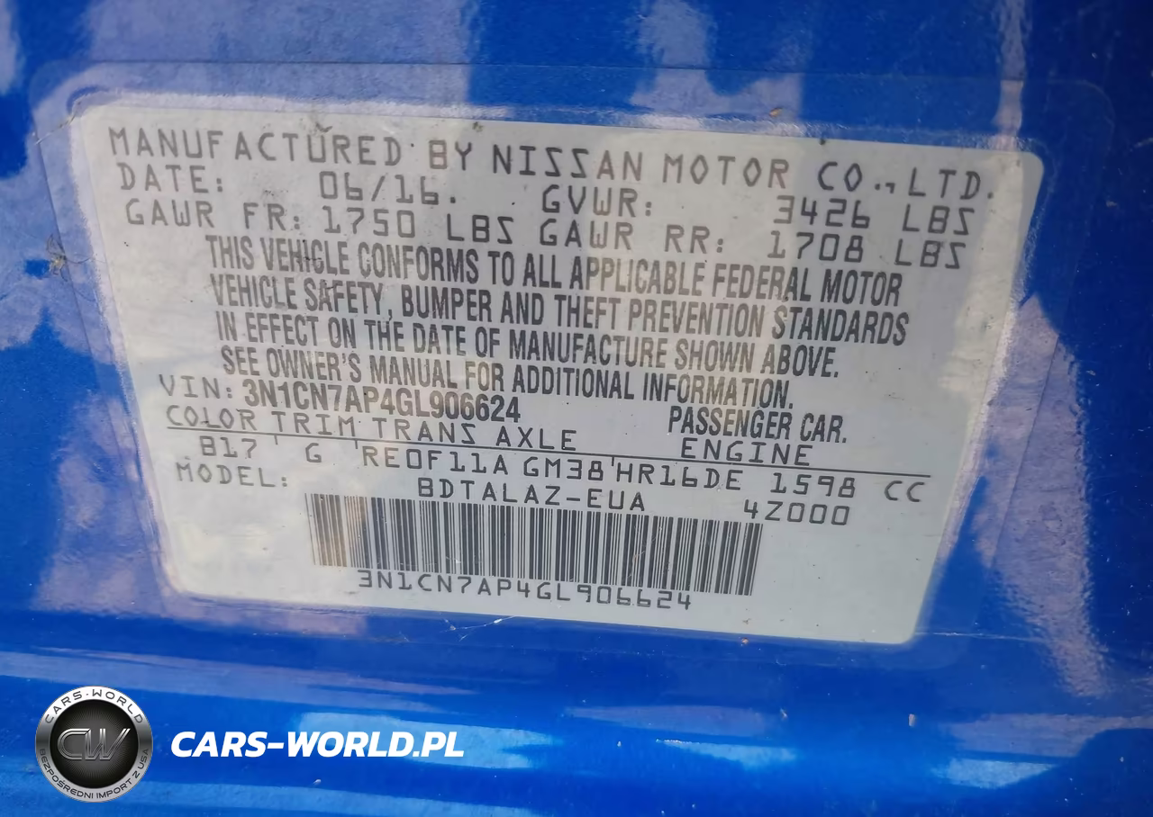 2016 Nissan Versa 1.6 S+ VIN:3N1CN7AP4GL906624 - 9