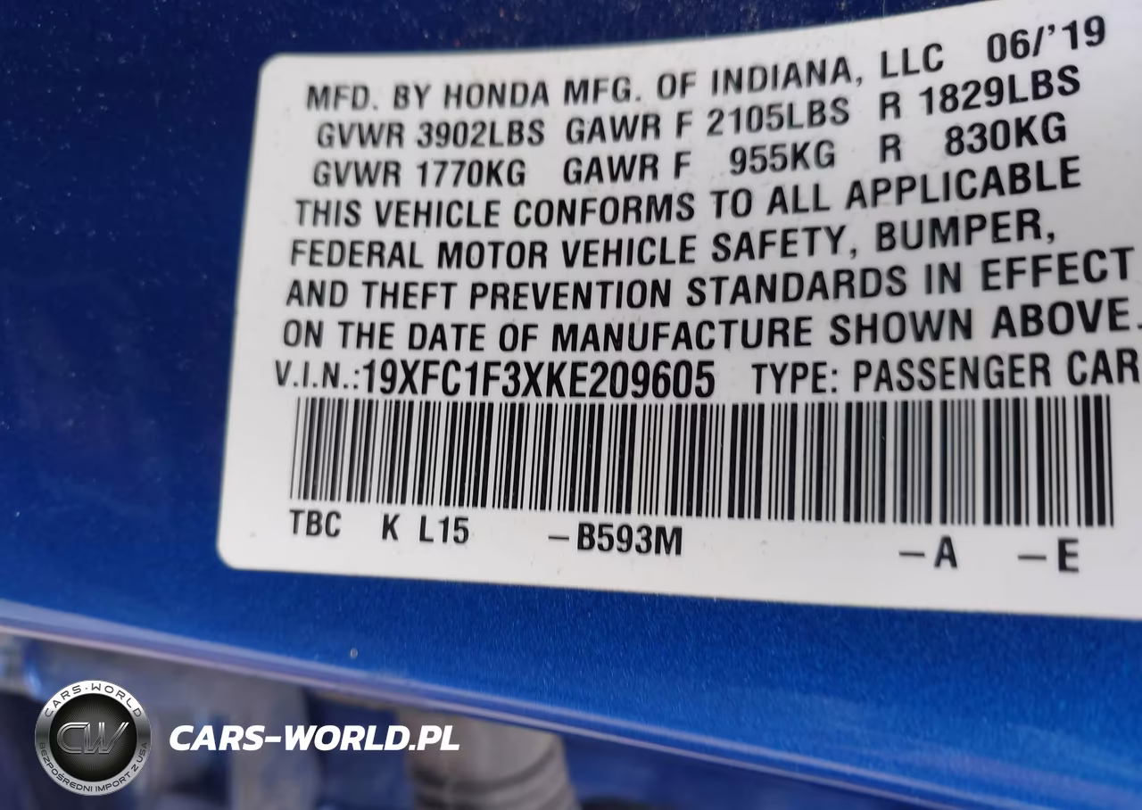 2019 Honda Civic Ex VIN:19XFC1F3XKE209605 - 9