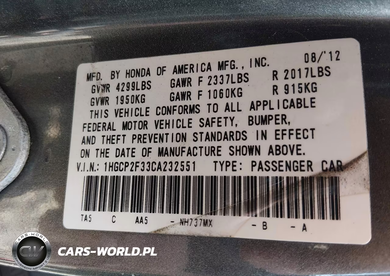 2012 Honda Accord Sdn Lx VIN:1HGCP2F33CA232551 - 9