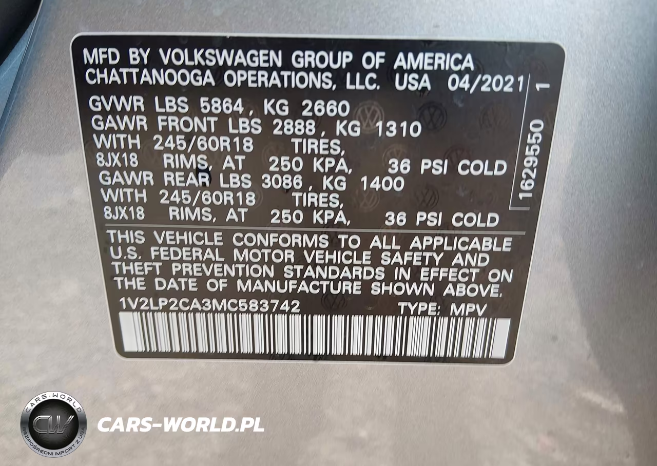 2021 Volkswagen Atlas 2.0T Se VIN:1V2LP2CA3MC583742 - 9