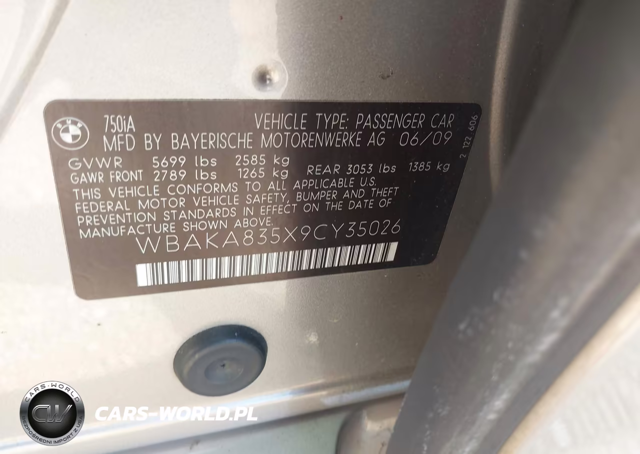 2009 BMW 750 I VIN:WBAKA835X9CY35026 - 9