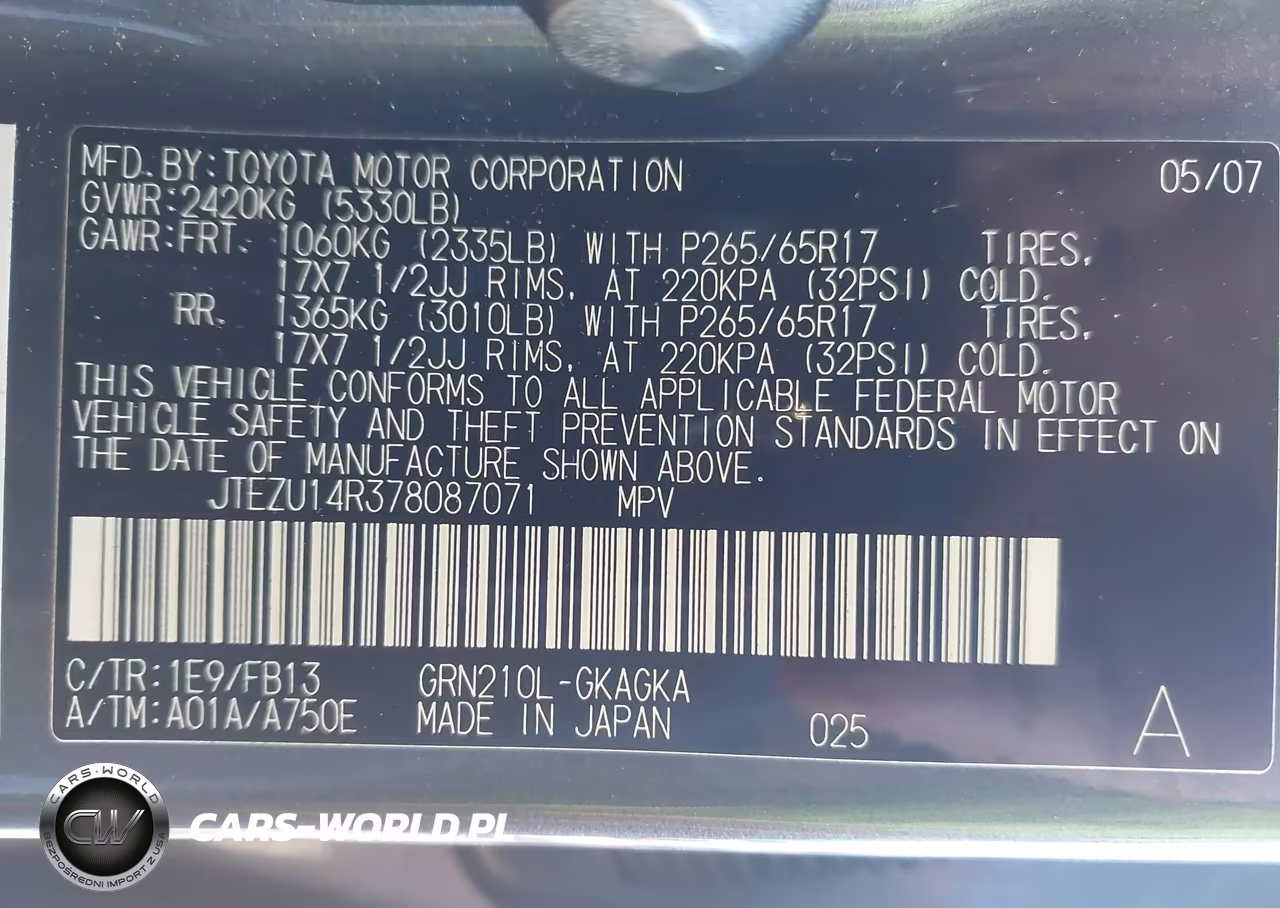 2007 Toyota 4Runner Sport V6 VIN:JTEZU14R378087071 - 9