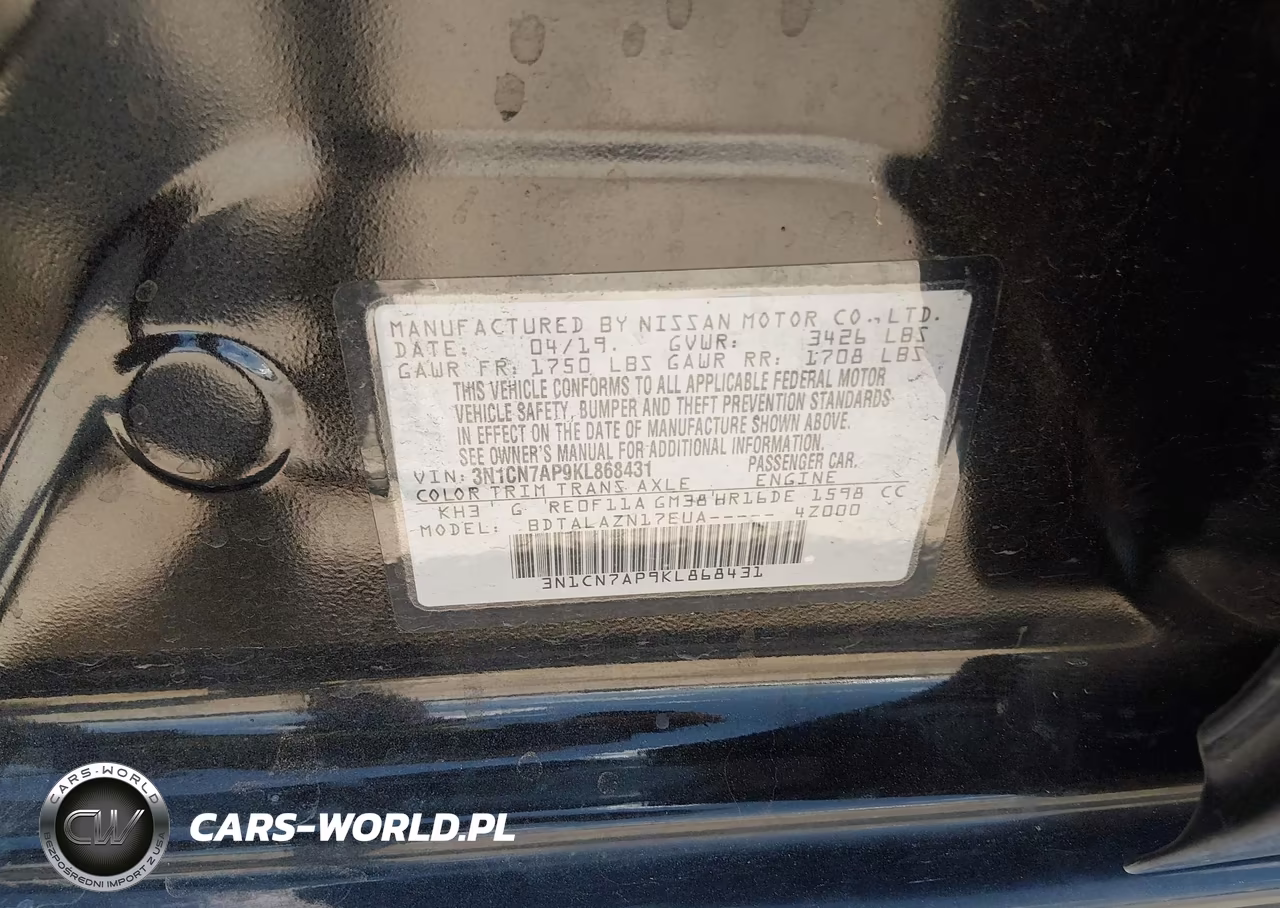 2019 Nissan Versa 1.6 S+ VIN:3N1CN7AP9KL868431 - 9