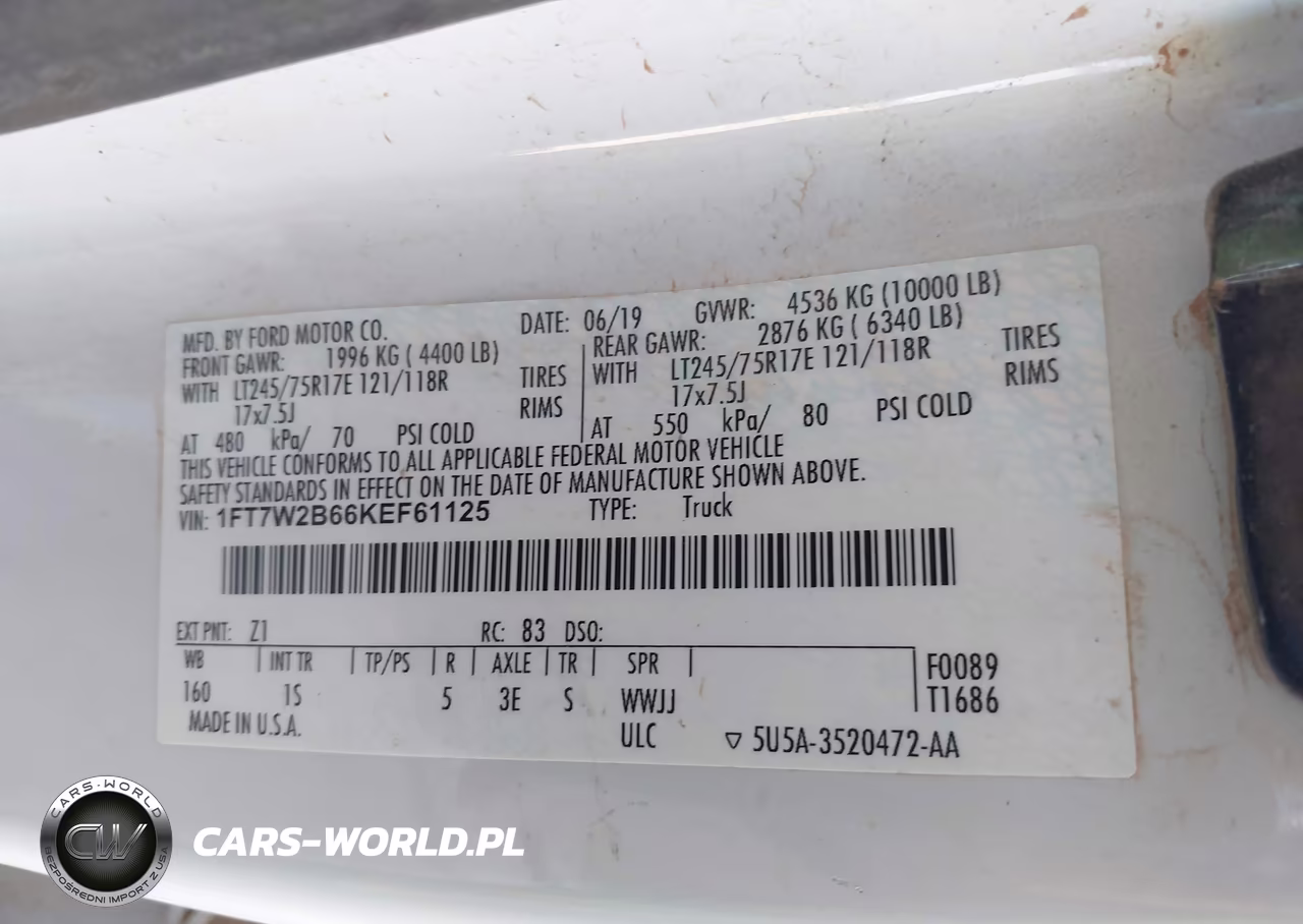 2019 Ford F-250 Xl VIN:1FT7W2B66KEF61125 - 9