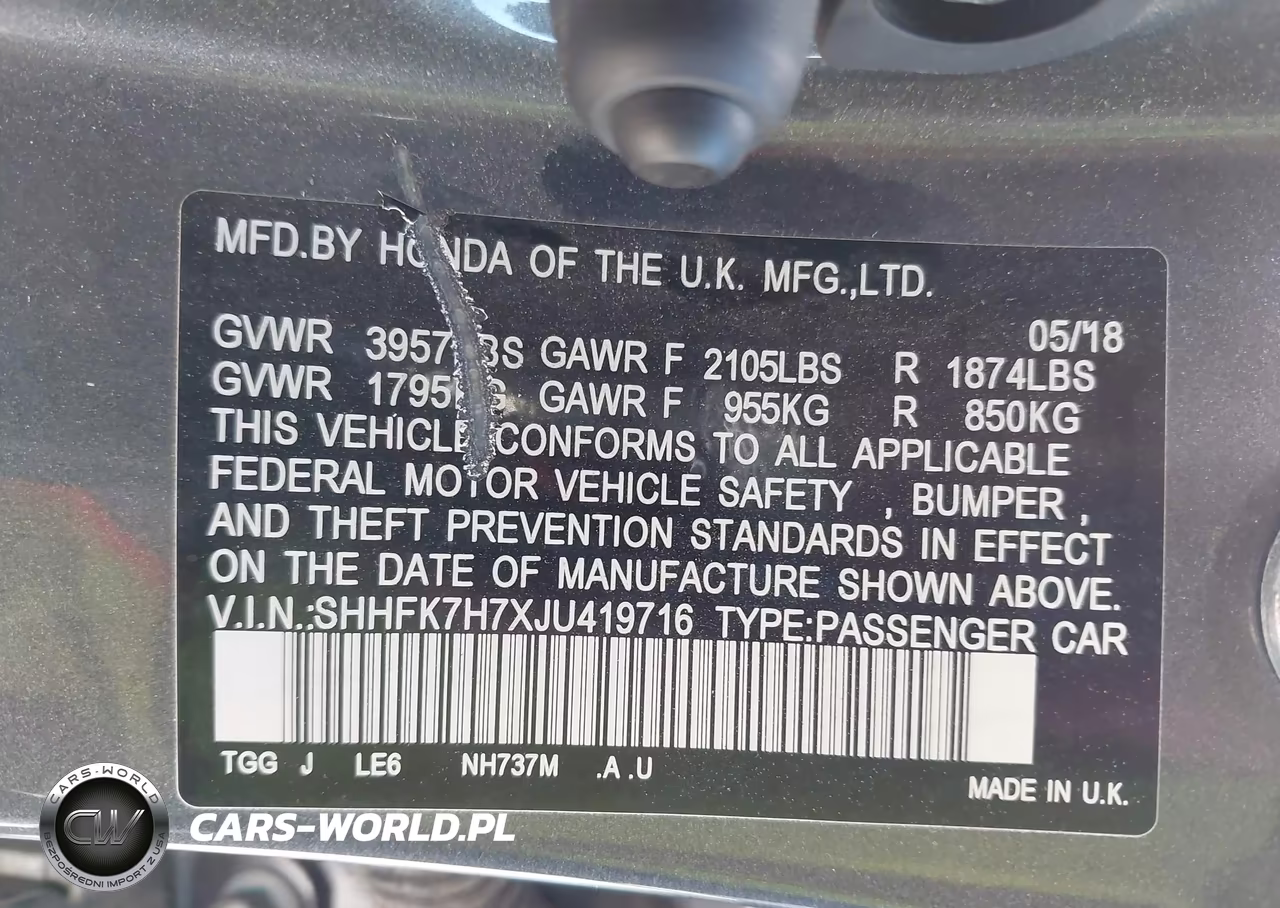 2018 Honda Civic Ex-L VIN:SHHFK7H7XJU419716 - 9