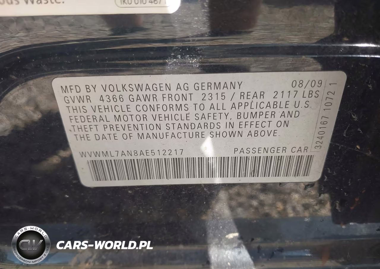 2010 Volkswagen Cc Sport VIN:WVWML7AN8AE512217 - 9