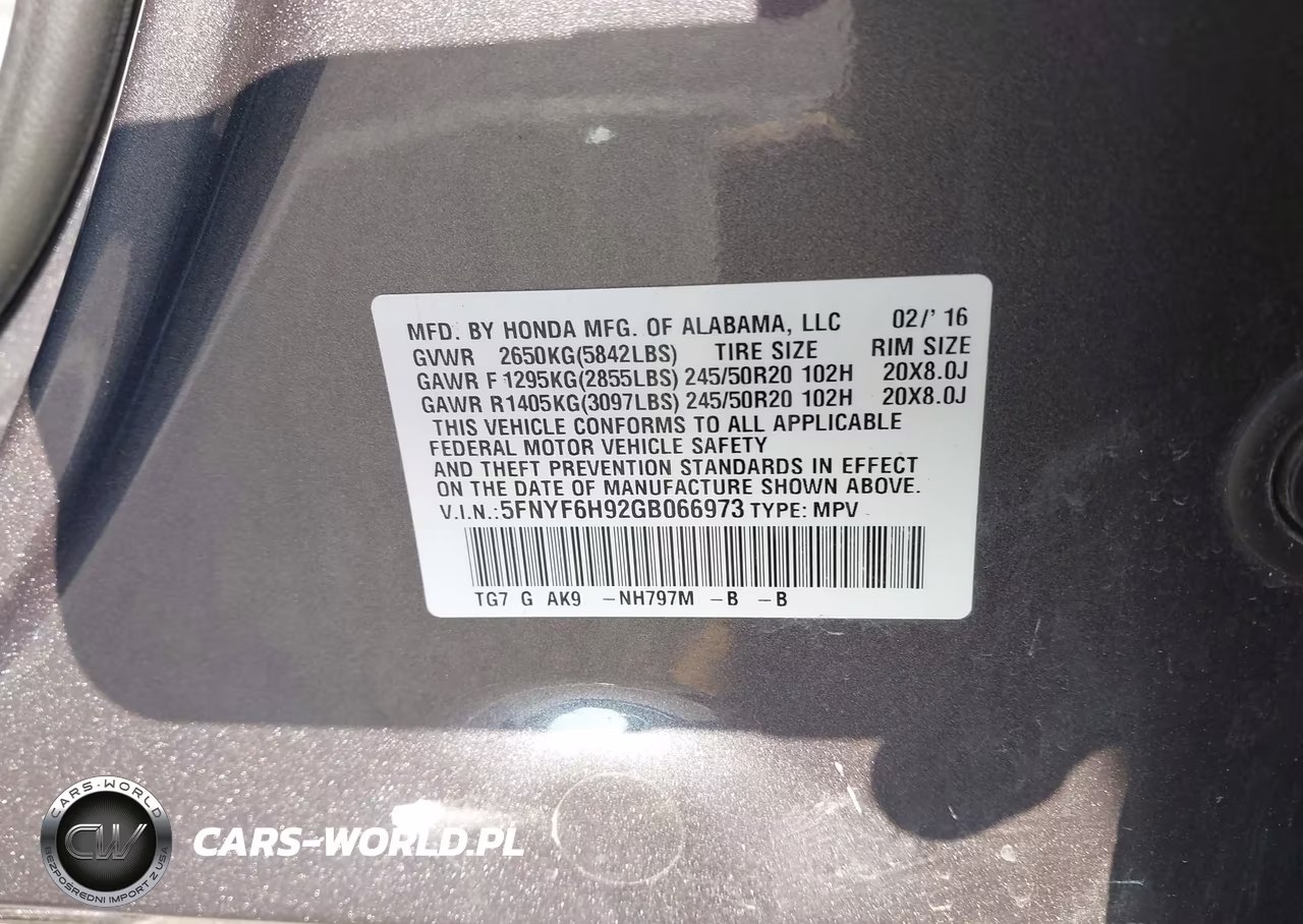 2016 Honda Pilot Touring VIN:5FNYF6H92GB066973 - 9