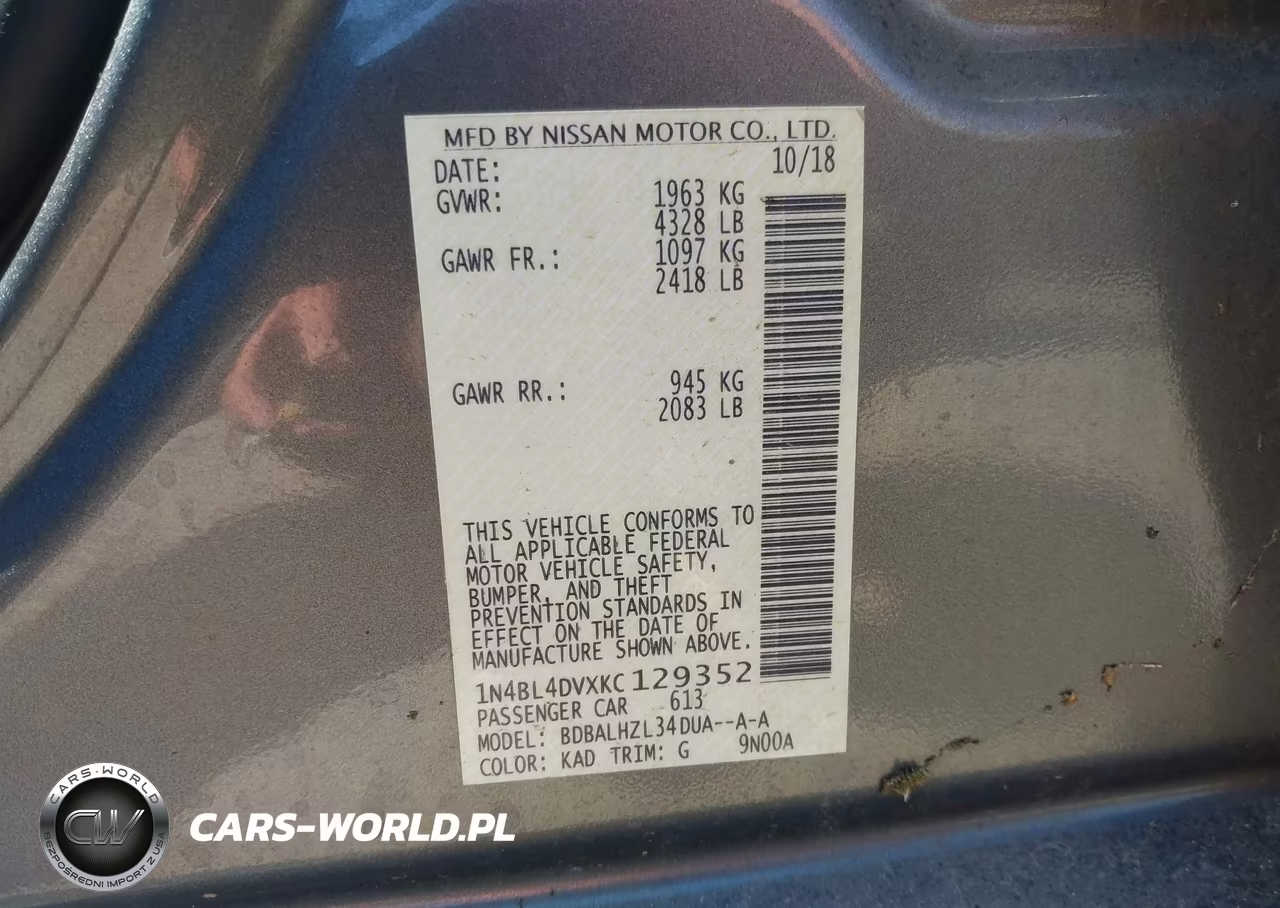 2019 Nissan Altima 2.5 Sv VIN:1N4BL4DVXKC129352 - 9