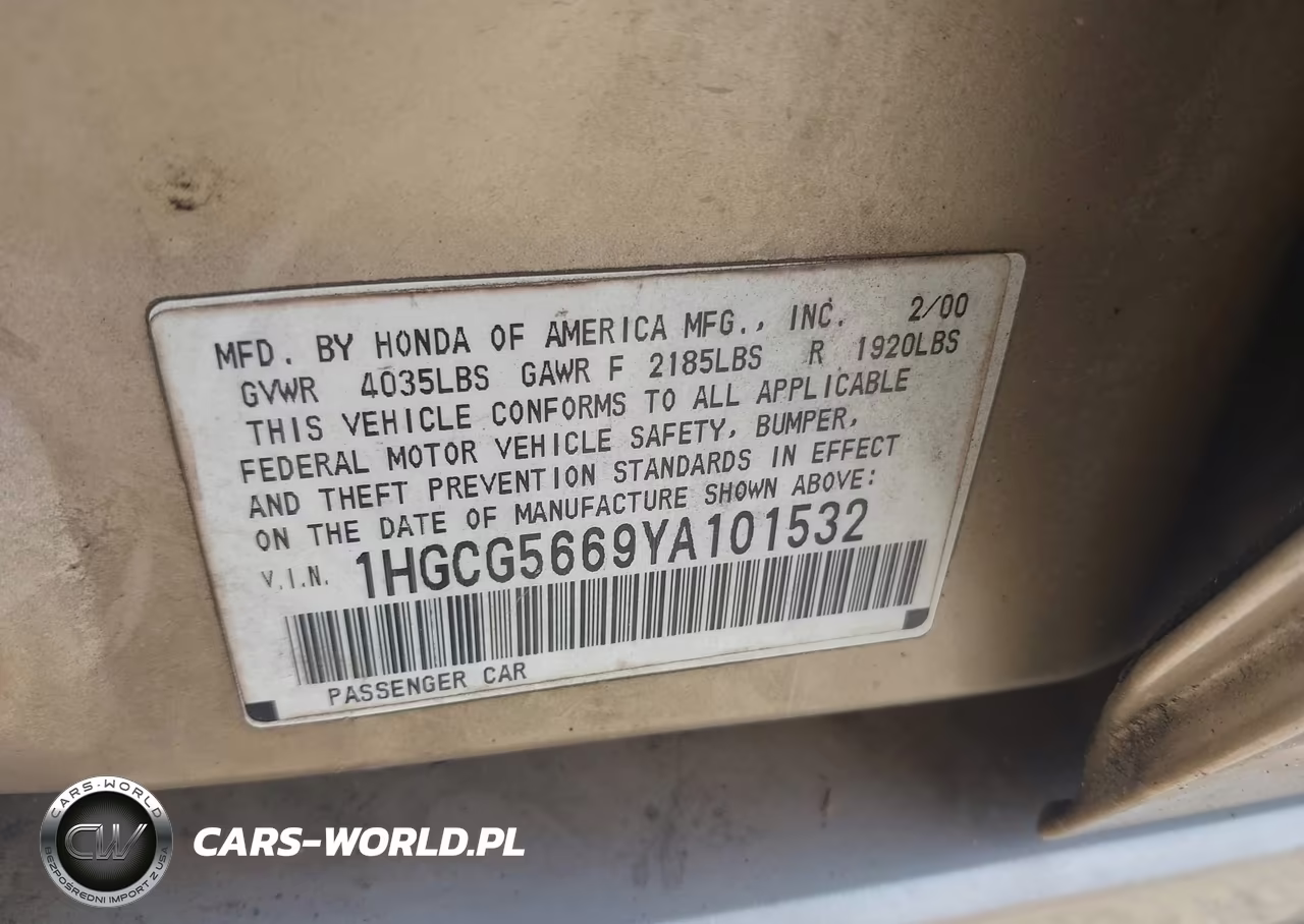 2000 Honda Accord 2.3 Ex VIN:1HGCG5669YA101532 - 9