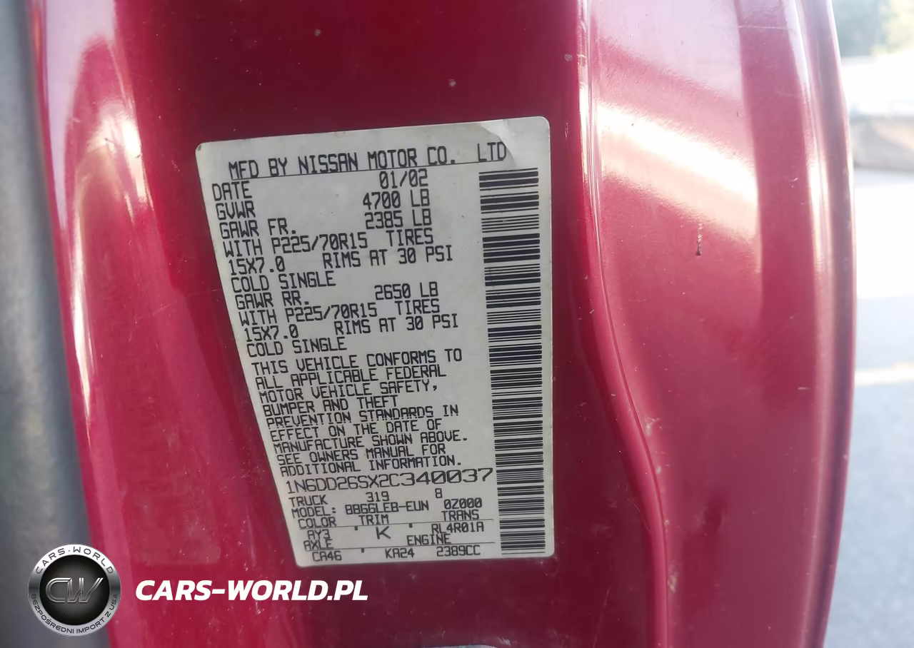 2002 Nissan Frontier Xe VIN:1N6DD26SX2C340037 - 9
