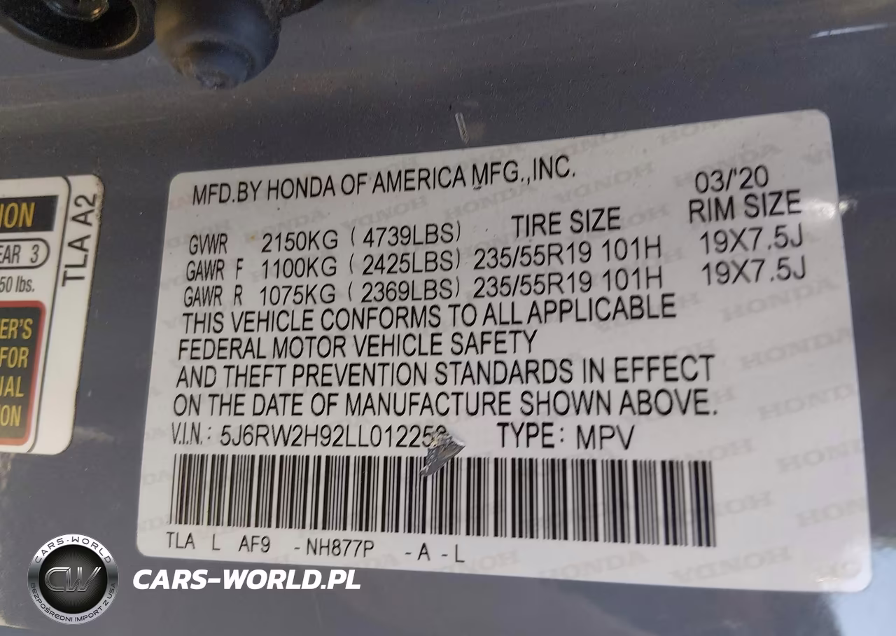 2020 Honda Cr-V Awd Touring VIN:5J6RW2H92LL012250 - 9