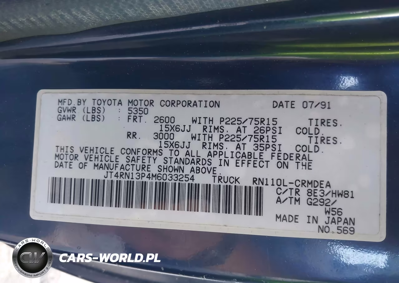 1991 Toyota Pickup 1-2 Ton Ex Lng Whlbse Dlx VIN:JT4RN13P4M6033254 - 9