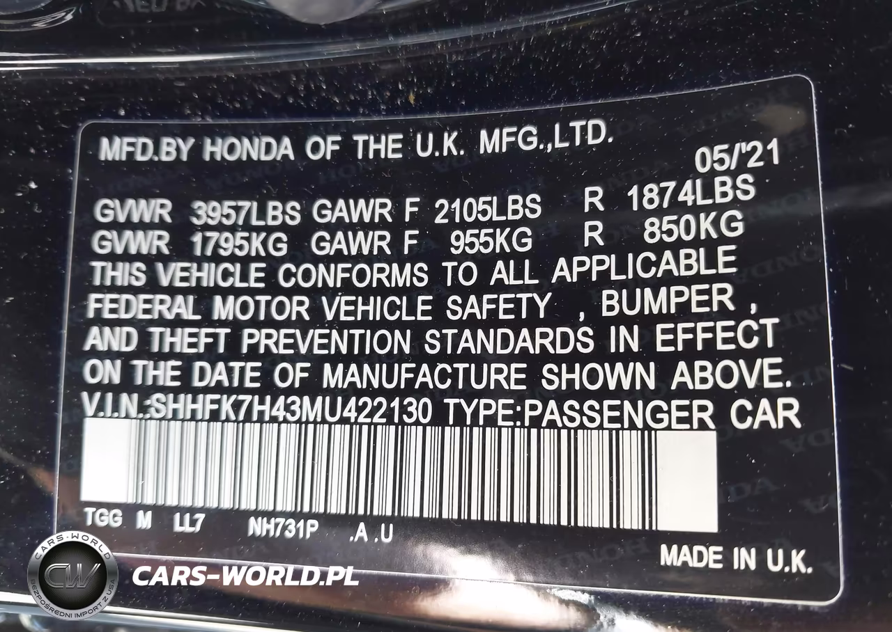 2021 Honda Civic Sport VIN:SHHFK7H43MU422130 - 9