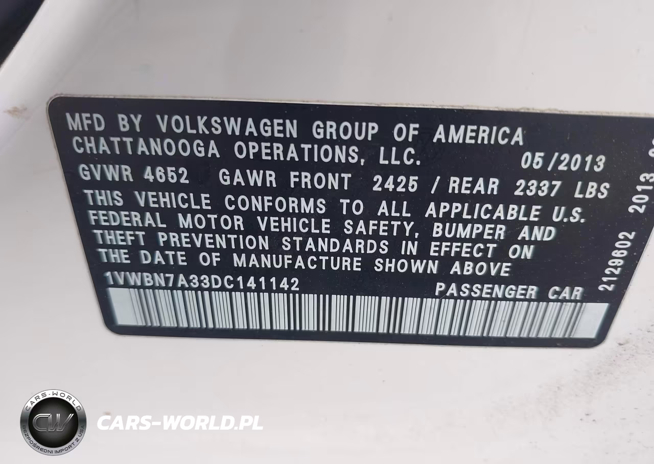 2013 VOLKSWAGEN PASSAT SE VIN:1VWBN7A33DC141142 - 9
