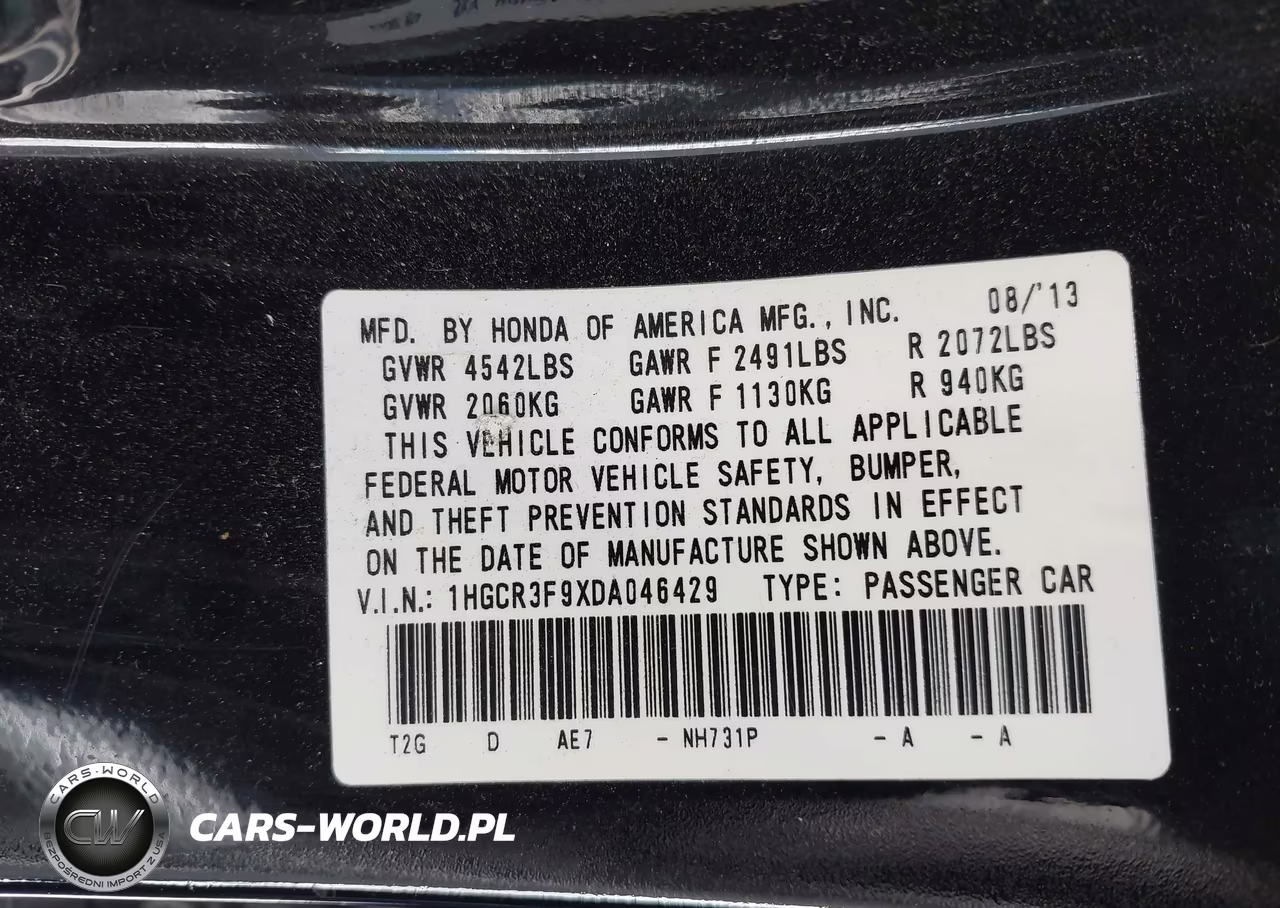 2013 Honda Accord Touring VIN:1HGCR3F9XDA046429 - 9