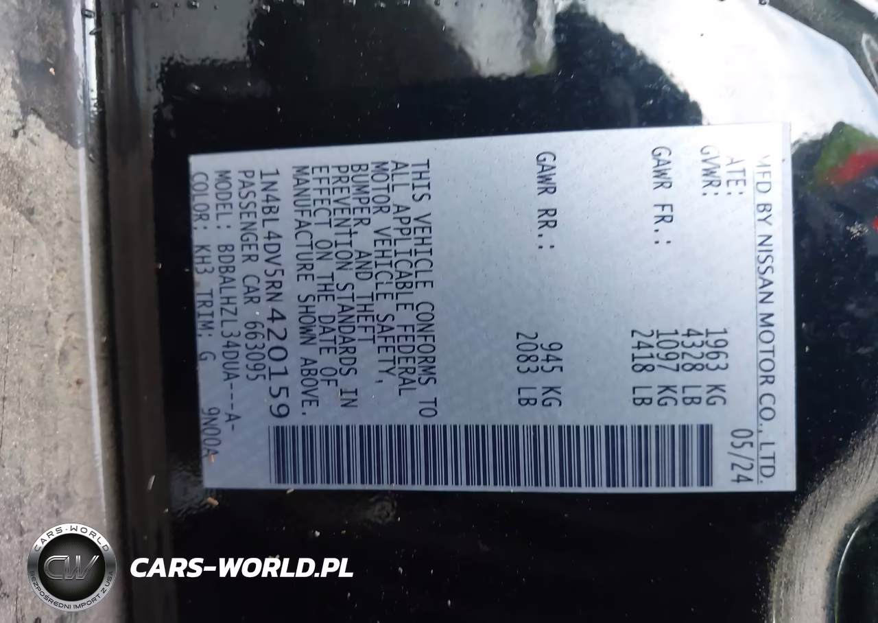 2024 Nissan Altima Sv Fwd VIN:1N4BL4DV5RN420159 - 9