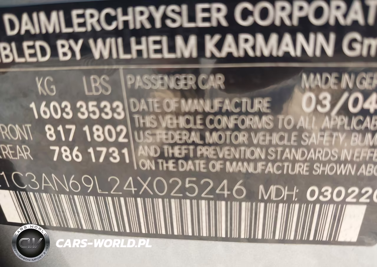 2004 Chrysler Crossfire VIN:1C3AN69L24X025246 - 9