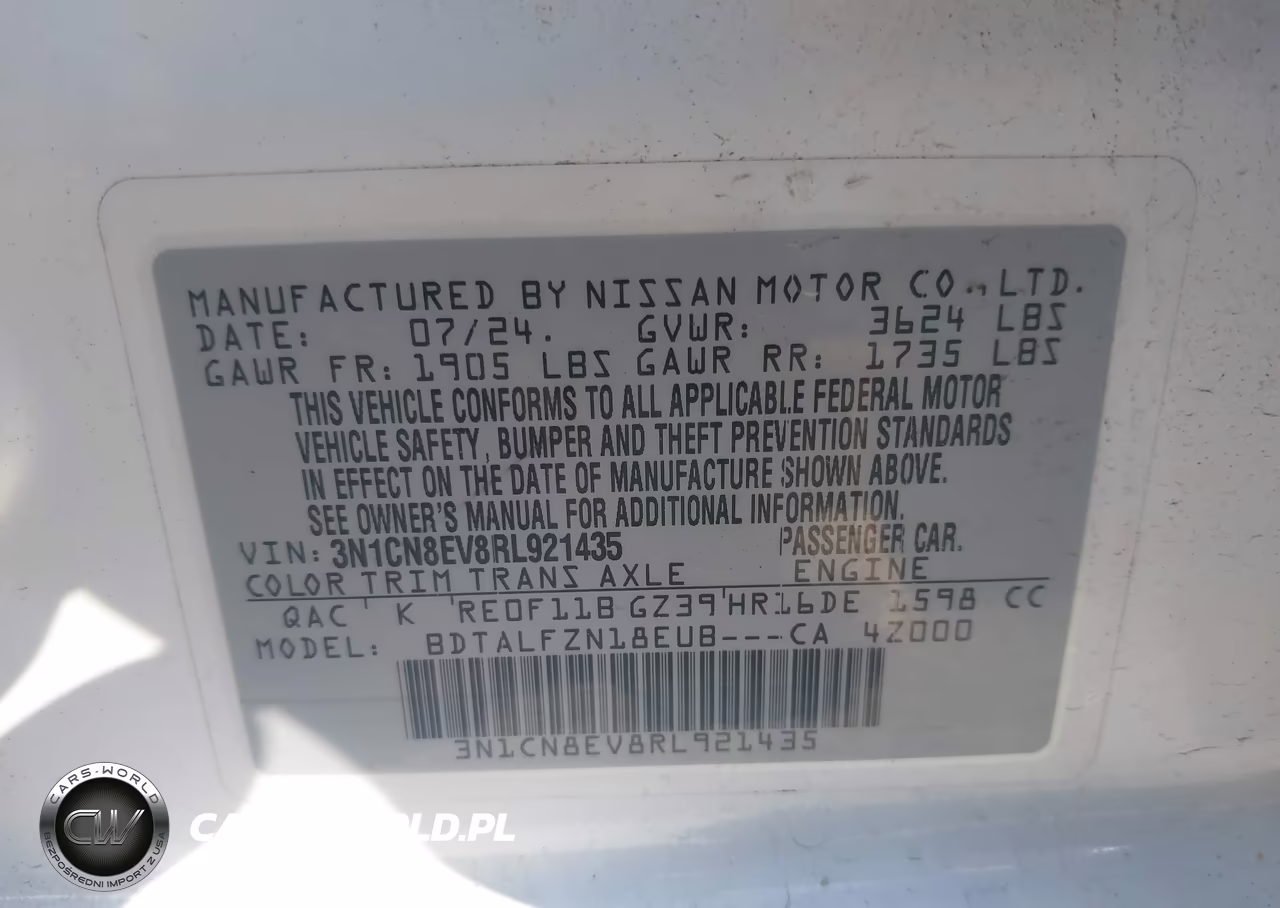 2024 Nissan Versa 1.6 Sv VIN:3N1CN8EV8RL921435 - 9