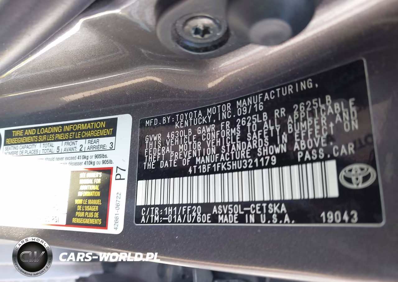 2017 Toyota Camry Se VIN:4T1BF1FK5HU321179 - 9