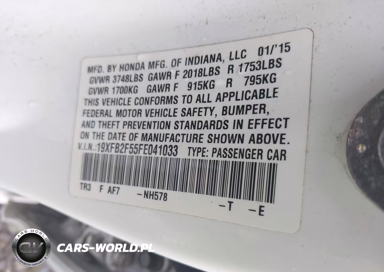 2015 Honda Civic Lx VIN:19XFB2F55FE041033 - 9