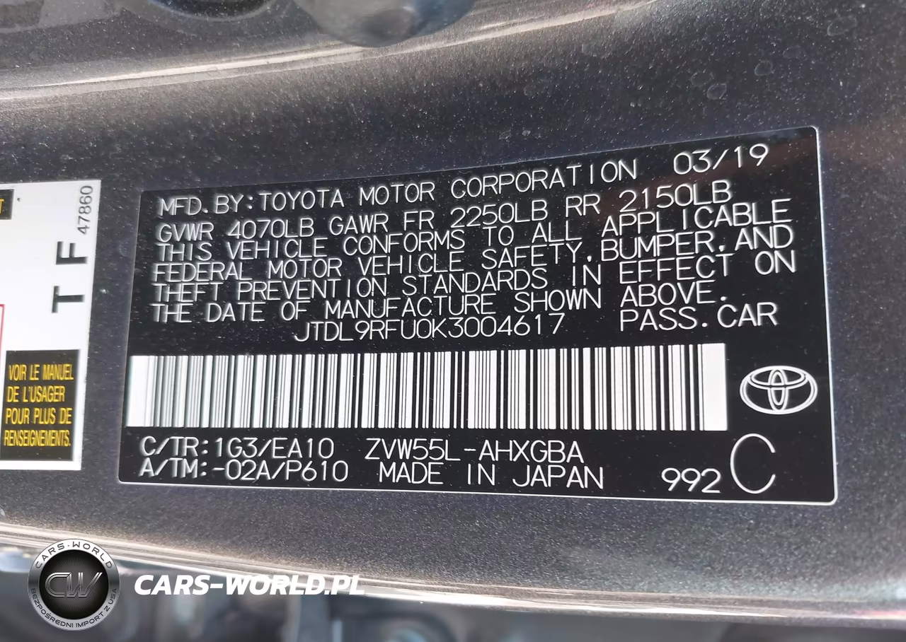 2019 Toyota Prius Xle VIN:JTDL9RFU0K3004617 - 9