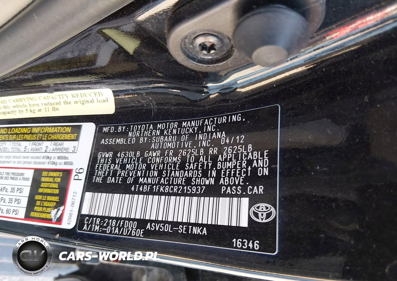 2012 Toyota Camry Le VIN:4T4BF1FK8CR215937 - 9